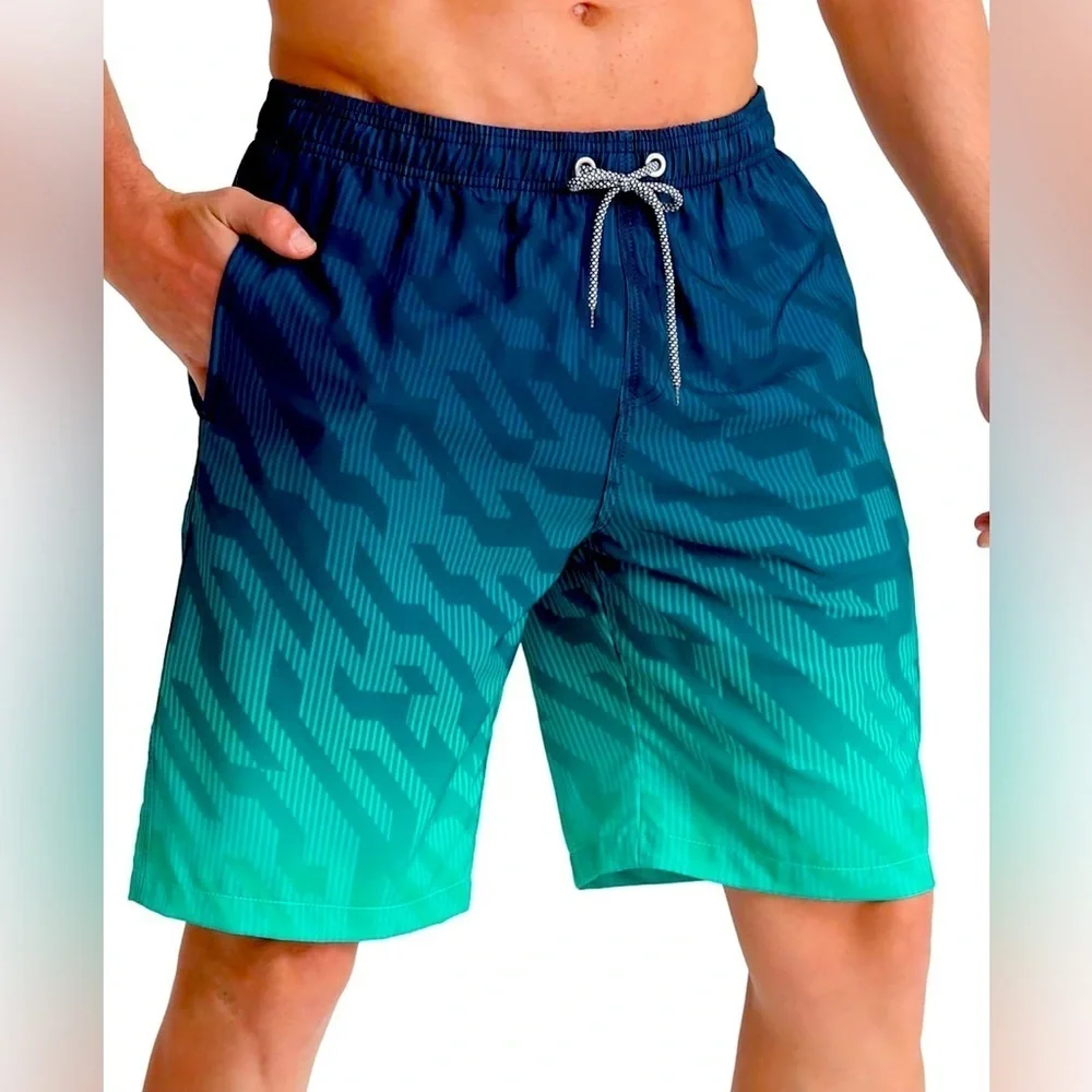 NEW-5XL MENS SWIM TRUNKS blue and green graphic Print colors